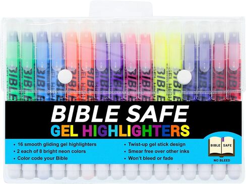 U.S. Office Supply Bible Safe Gel Highlighters, 6 Pack Set - 6 Different Bright Neon Fluorescent Highlight Colors Yellow, Orange, Pink, Purple, Green, Blue - Won't Bleed, Fade or Smear - Study Guide in Saudi Arabia