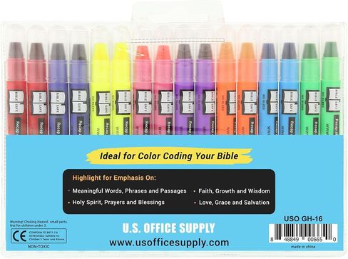 U.S. Office Supply Bible Safe Gel Highlighters, 6 Pack Set - 6 Different Bright Neon Fluorescent Highlight Colors Yellow, Orange, Pink, Purple, Green, Blue - Won't Bleed, Fade or Smear - Study Guide in Saudi Arabia