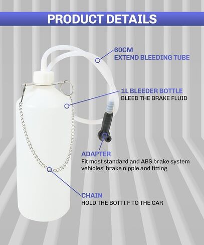 1L Brake Bleeder Bottle,Automotive Brake Bleeding Kit,Car Accessories One Person Brake Fluid Bleeder with 24 inch Tube and Rubber Connector,Use to Collect Brake Fluid,Fits All Brake Systems in Saudi Arabia