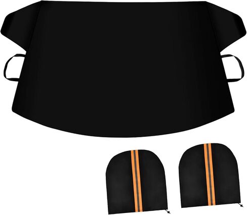 Windshield Cover for Ice and Snow, Car Windshield Snow Cover with Magnetic Edges, Windshield Frost Cover Ice Removal Wiper Protector with Side Mirror Covers, Fit Most Car in Kuwait