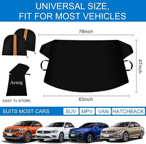 Windshield Cover for Ice and Snow, Car Windshield Snow Cover with Magnetic Edges, Windshield Frost Cover Ice Removal Wiper Protector with Side Mirror Covers, Fit Most Car in Kuwait