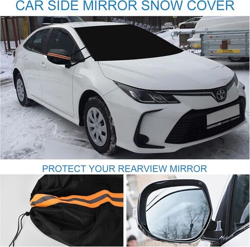 Windshield Cover for Ice and Snow, Car Windshield Snow Cover with Magnetic Edges, Windshield Frost Cover Ice Removal Wiper Protector with Side Mirror Covers, Fit Most Car in Kuwait