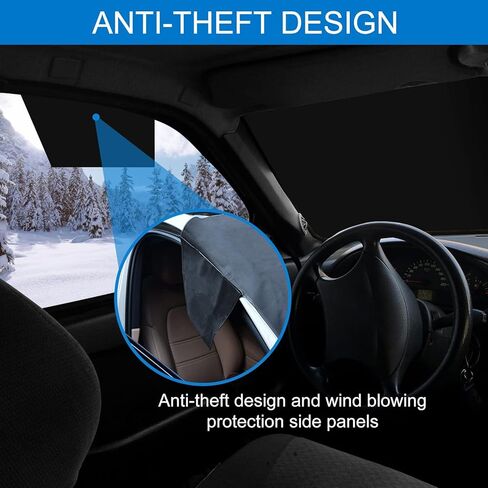 Windshield Cover for Ice and Snow, Car Windshield Snow Cover with Magnetic Edges, Windshield Frost Cover Ice Removal Wiper Protector with Side Mirror Covers, Fit Most Car in Kuwait
