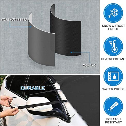 Windshield Cover for Ice and Snow, Car Windshield Snow Cover with Magnetic Edges, Windshield Frost Cover Ice Removal Wiper Protector with Side Mirror Covers, Fit Most Car in Kuwait
