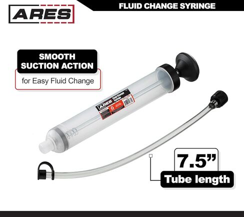 ARES 70920 - Fluid Change Syringe - Smooth Suction Action for Easy Fluid Change - Ideal for Power Steering Fluid, Brake Fluid Removal and More - 200cc Max Capacity in Saudi Arabia