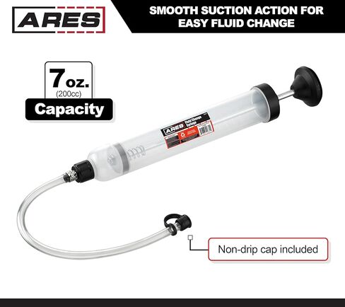 ARES 70920 - Fluid Change Syringe - Smooth Suction Action for Easy Fluid Change - Ideal for Power Steering Fluid, Brake Fluid Removal and More - 200cc Max Capacity in Saudi Arabia