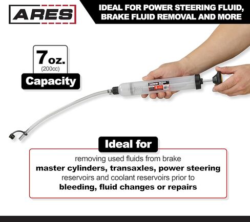ARES 70920 - Fluid Change Syringe - Smooth Suction Action for Easy Fluid Change - Ideal for Power Steering Fluid, Brake Fluid Removal and More - 200cc Max Capacity in Saudi Arabia