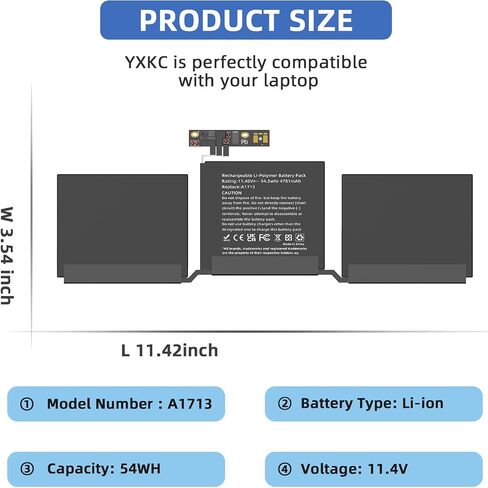 MacBook Pro A1708 Battery A1713 for MacBook Pro 13-inch A1708 Laptop Replacement Battery [Late 2016, Mid 2017] EMC 3164 2978-11.4V 54.5Wh 4781mAh in Saudi Arabia