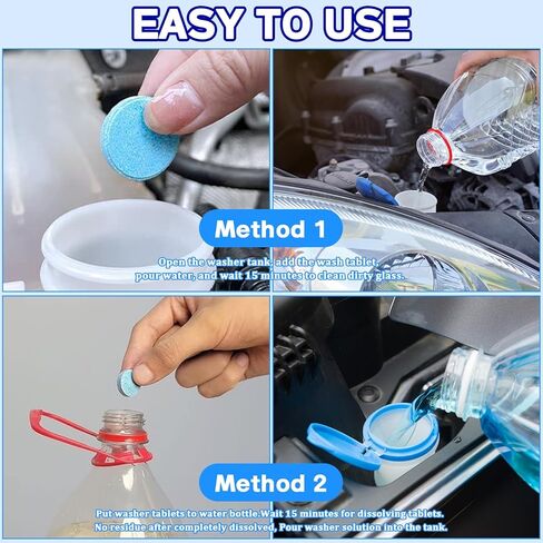 100 Pieces Windshield Washer Tablets, Economy 100 Gallons Windshield Wiper Fluid, 1 Piece Makes 1 Gallons, Professional Car Window Cleaner, Remove Glass Stains, (Winter: Use With De-Icer or Methanol) in Saudi Arabia