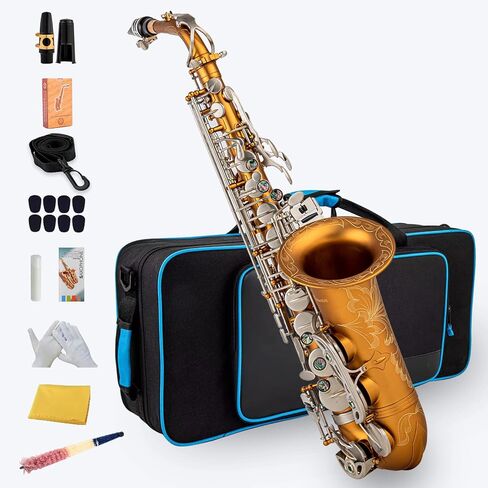ساكسفونات Aisiweier Alto Saxophone E-Flat 10 قصب ألتو ساكسفون، قفاز، حزام، صندوق، فرشاة، قطعة قماش للتنظيف، 8 وسادات وسادة لقطعة الفم in Kuwait
