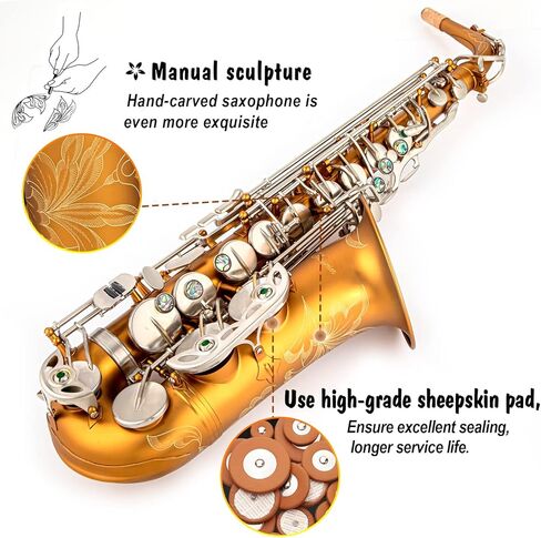 ساكسفونات Aisiweier Alto Saxophone E-Flat 10 قصب ألتو ساكسفون، قفاز، حزام، صندوق، فرشاة، قطعة قماش للتنظيف، 8 وسادات وسادة لقطعة الفم in Kuwait