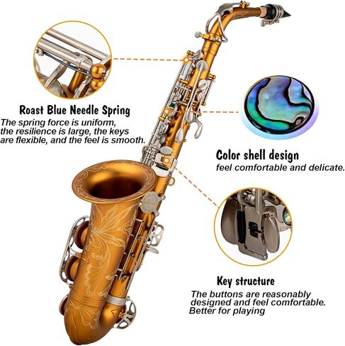 ساكسفونات Aisiweier Alto Saxophone E-Flat 10 قصب ألتو ساكسفون، قفاز، حزام، صندوق، فرشاة، قطعة قماش للتنظيف، 8 وسادات وسادة لقطعة الفم in Kuwait