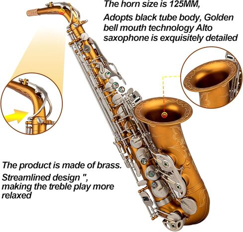 ساكسفونات Aisiweier Alto Saxophone E-Flat 10 قصب ألتو ساكسفون، قفاز، حزام، صندوق، فرشاة، قطعة قماش للتنظيف، 8 وسادات وسادة لقطعة الفم in Kuwait
