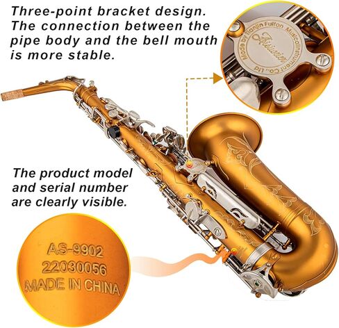 ساكسفونات Aisiweier Alto Saxophone E-Flat 10 قصب ألتو ساكسفون، قفاز، حزام، صندوق، فرشاة، قطعة قماش للتنظيف، 8 وسادات وسادة لقطعة الفم in Kuwait