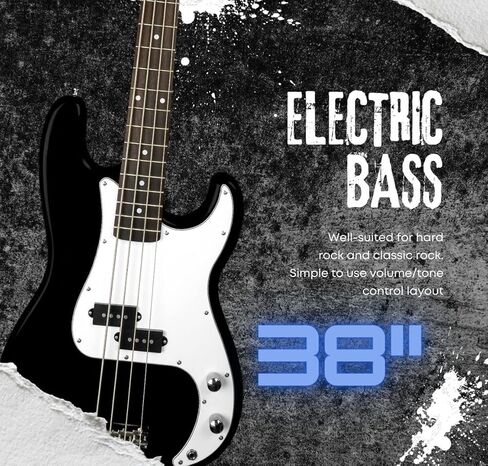 رابتور 3/4 مقاس 38 بوصة للأطفال 4 أوتار كهربائية بي باس أسود. حزمة كاملة مع 5 واط أمبير، حقيبة، حزام، كابل، اللقطات in Kuwait