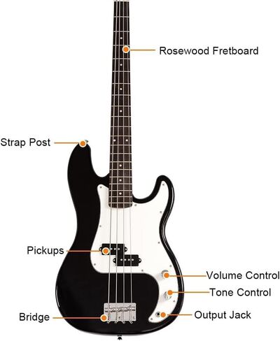 رابتور 3/4 مقاس 38 بوصة للأطفال 4 أوتار كهربائية بي باس أسود. حزمة كاملة مع 5 واط أمبير، حقيبة، حزام، كابل، اللقطات in Kuwait