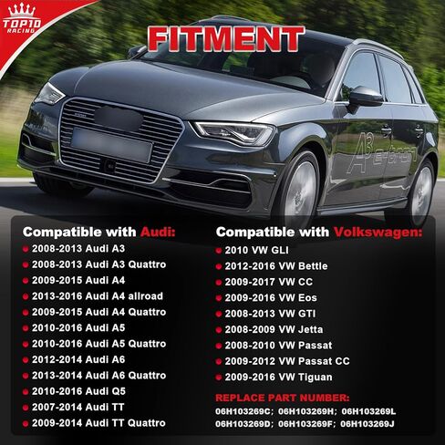 غطاء سلسلة التوقيت العلوي لمحرك السباق Top10 مع حشية متوافق مع VW Tiguan Beetle CC Eos Golf GTI Jetta Passat، Audi A3 A4 A5 A6 TT يستبدل # 06H103269C 06H103269H in Kuwait