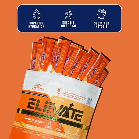 الكيتونات الحقيقية - انفجار البرتقال - Keto D BHB الخارجي + MCT + مسحوق مكمل مشروب الإلكتروليتات، 60 عبوة، من أجل الكيتوزية السريعة (60 وجبة) in Kuwait