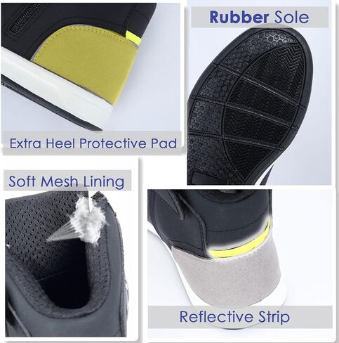 VVINMO Motorcycle Microfiber Leather Shoes Casual Street High Top Sneakers for Men, with Gear Pad Non-Slip Sole Side Zipper Closure in Saudi Arabia