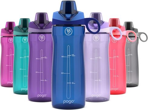 زجاجة مياه بلاستيكية من بوجو بمقبض حمل، قابلة لإعادة الاستخدام، خالية من مادة BPA، آمنة للاستخدام في غسالة الأطباق، مثالية للسفر والمدرسة والخارج وصالة الألعاب الرياضية | 18 أونصة، 32 أونصة، 40 أونصة in Kuwait