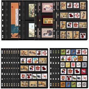 Stamp Album Pages, 9-Hole Stamp Collection Inserts Double Sided Stamp Pages for Stamp Album Binder, Stamp Collecting Album Sheets for Stamp Display (35 Sheets Stamp Album Pages)