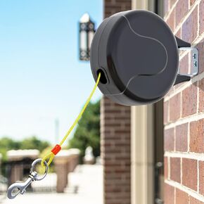 30ft Wall Mount Retractable Dog Tie Out Cable for Small to Large Dogs Between 20-100 lbs, Patented Retractable Dog Lead Great for Yard/Garden - Durable for 70,000 Cycles (Black, 30ft)