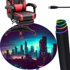 Gaming Chair Mat Circle RGB Gaming Lights (Gamer 47") - Noise Cancelling, Anti-Slip Gamer Floor Mat – Scratch Resistant Computer Gaming Mat for Chair – Office Chair Mat for Hardwood Floor