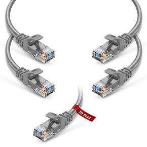 NewYork Cables™ Pack of 5 Cat6 Ethernet Patch Cable | 10 Feet Snagless RJ45 Connector Network Patch Cord | Pure Bare Copper 4 Pair UTP 24 AWG Wire | 10 Gb, 550 MHz High Bandwidth LAN Cable (Grey)