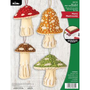 Bucilla, Merry Mushrooms, Felt Applique 4 Piece Ornament Making Kit, Perfect for DIY Arts and Crafts, 89670E