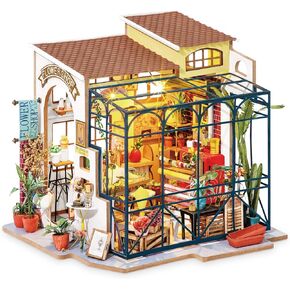 Hands Craft DIY Miniature Dollhouse Kit - Sam's Study 3D Model Tiny House Building with LED Lights Wood Prefabricated Pieces Puzzle 1:24 Scale Crafts for Adults and Teens DG102