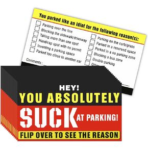 100Pcs Bad Parking Cards You Absolutely Suck at Parking Cards Funny Parking Violation Tickets with Multi Violation Reasons Bad Parking Stickers for Bad Parking Notes Warnings, 3.5 x 2 Inches