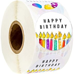 Happy Birthday Stickers, Round Happy Birthday Stickers,Waterproof Self Adhesive Stickers Happy Birthday with 500 pcs Round Label Rolls (1.5"Round - 500 Labels Per Roll) for Kids Party Decoration (A)