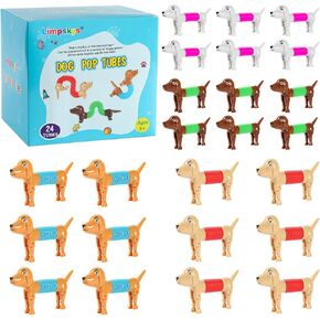 Easter Egg fillers, Dog pop Tubes, Easter Basket Stuffers, Dog fidgets, Stretch Dog Toy, Dog Party Favors,Small Toys,Dog Toys for Kids,Autism Sensory Products（4 Pack Dog）