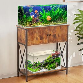 10 Gallon Fish Tank Stand with Cabinet, Double Aquarium Stand for 10 & 5 Gallon Fish Tank, Heavy Metal Stand with Stable Structure, Adjustable Table Feet & Anti-tilt Device - Black
