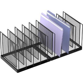 9-Section File Organizer for Desk, Vertical File Holder Desktop File Folder Organizer, Upright Mesh Desk Organizer Mail Organizer Office Organization for Home Office, Black