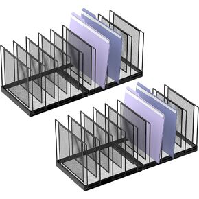 9-Section File Organizer for Desk, Vertical File Holder Desktop File Folder Organizer, Upright Mesh Desk Organizer Mail Organizer Office Organization for Home Office, Black