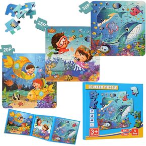 2 Pack Magnetic Puzzles Toys for Kids Age 3-5, Magnets Puzzle for Childrens, Ideal Gifts for Toddler, Educational Sensory Wooden Puzzles, Preschool Toys (2 Pack, Vehicles + Ocean)