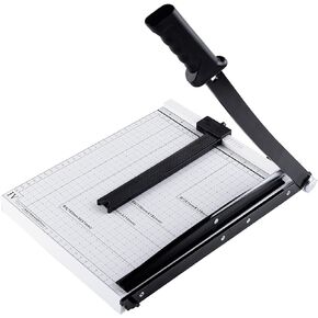 Easy to Use 12'' Guillotine Paper Cutter，Stack Paper Trimmer with Safety Blade Lock,12 Sheets Capacity,Heavy Duty Metal Base, Automatic Clamp,Perfect for Office，School (White, 12Inch)