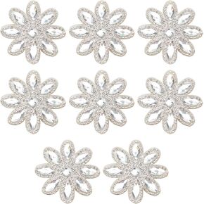 FINGERINSPIRE 8 Pcs Flower Hotfix Rhinestone Appliques 2.2x2 Diameter Iron on Crystal Patches White Flower Rhinestone Appliques Crystal Dress Belt Embellishment Applique for Women Bridal Party Dress