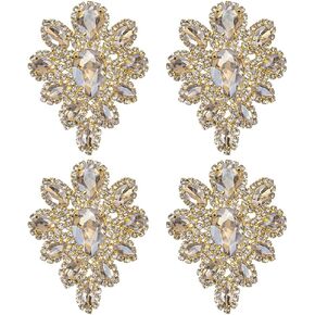 FINGERINSPIRE 4PCS Rhinestone Applique Topaz Teardrop Shape Rhinestone Appliques Wedding Bridal Crystal Patches Fancy Beaded Flower Patch Women Fashion for Gifts Clothing Costume Decoration