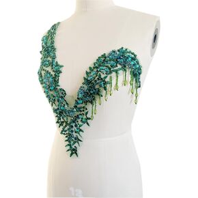 Unique Design handsewing Beads Applique sew on Rhinestones Crystal Sequins Tassel Patches Trimming for One-Shoulder Dress Shining Decoration Accessories 20X9.4 inches (Orange)