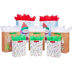Bobobag 8 Pack Large Christmas Gift Bags with handle and Tissue paper for Merry Christmas Assorted Sizes and Designs, Happy Holiday Gift Bags for Presents (2 Large 16", 3 Medium 12", 3 Small 9")