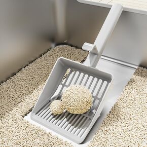 Large Cat Litter Scoop, Heavy-Duty Litter Scoop with Dual Sifting Holes for Fast & Fine Clumping, Kitty Litter Scooper with Long Handle & Easy-to-Hang Hook for Litter Box