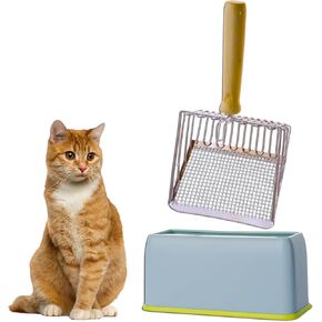 2024 Latest Cat Litter Scooper with Holder, Metal Cat Litter Scoop Deep Shovel Kitty Poop Scooper Stand for Litter Box, Fast Sifting Kitty Poop Scooper Caddy, Cat Poop Scooper Stand (Multicolor-A)