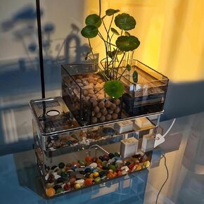 Aquarium Kit 1 Gallon Betta Fish Tank Self Cleaning Fish Tank with Filter, Inverter Pump, Double Filter Sponge, Onyx Stone - Ideal Fish Tank Starter Kit