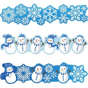 Spakon 60Ft Winter Bulletin Board Border Christmas Snowflake Snowman Wave Trim Border Stickers Blackboard Chalkboard Border for School Classroom Office Chalkboard Christmas Winter, 60pcs