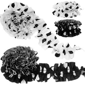 4 Rolls 21ft Black and White Ruffled Bulletin Board Border Ruffle Ribbons Double Pleated Fabric Ribbon Trim for Sewing Clothes Crafts Home Decor