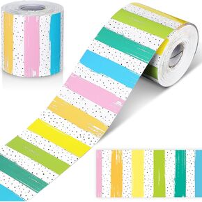 Zonon Classroom Bulletin Board Border 65 Feet Polk Dot Stripes Straight Rolled Trim Colorful Classroom Borders for Bulletin Board Decorations School Home(Boho)