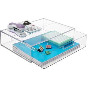 STORi STAX Plastic Stackable Organizer Drawer in Clear | 12.5-inches Wide | Organize Office Desk Accessories and Sort Letter-Size Paper | Made in USA