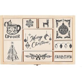 COLOP Blissful Prints Collectable Stamp Set, 9 Piece Giftable Christmas Stamp Set with Wall Hanging Display Box, Stamps for Christmas Cards, Gift Tags, and Holiday Scrapbooking (Christmas)